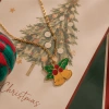 Holly double bell oil-dripping pendant, fine gold bead chain, Christmas fresh and fun accessory, stainless steel, not easy to fade, autumn and winter inner layer, niche decoration collarbone necklace Specification image